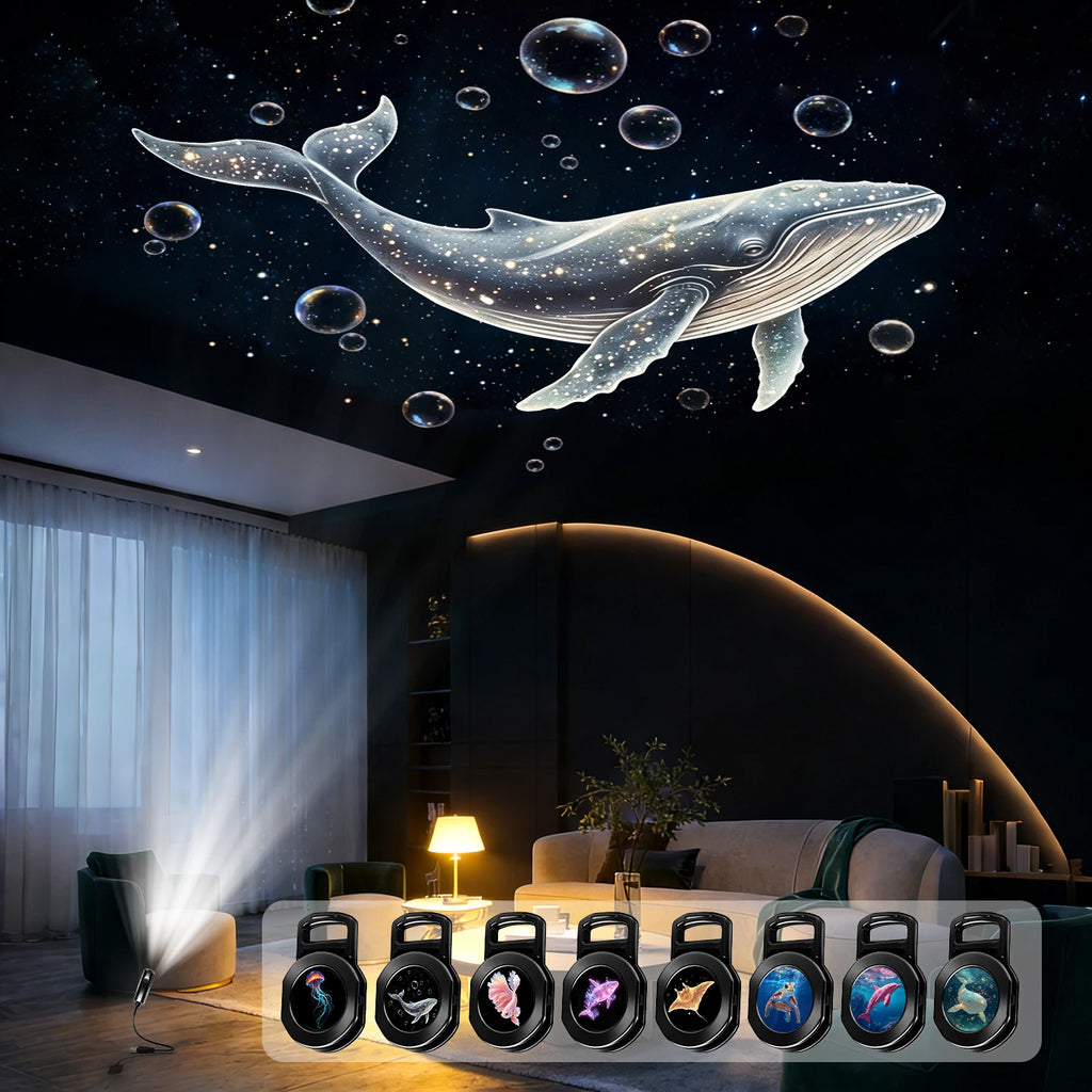 Ocean USB Projector Night Light, 8 Replaceable Lamp Sheets for Ambient Light, Home Bedroom Ceiling Projector Light