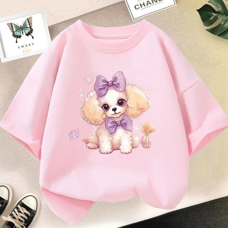 Girls Cotton Cute Cat/dog Graphic T shirt Summer Fashion Vintage Personality Kawaii Purple clothes Short Sleeve Tops