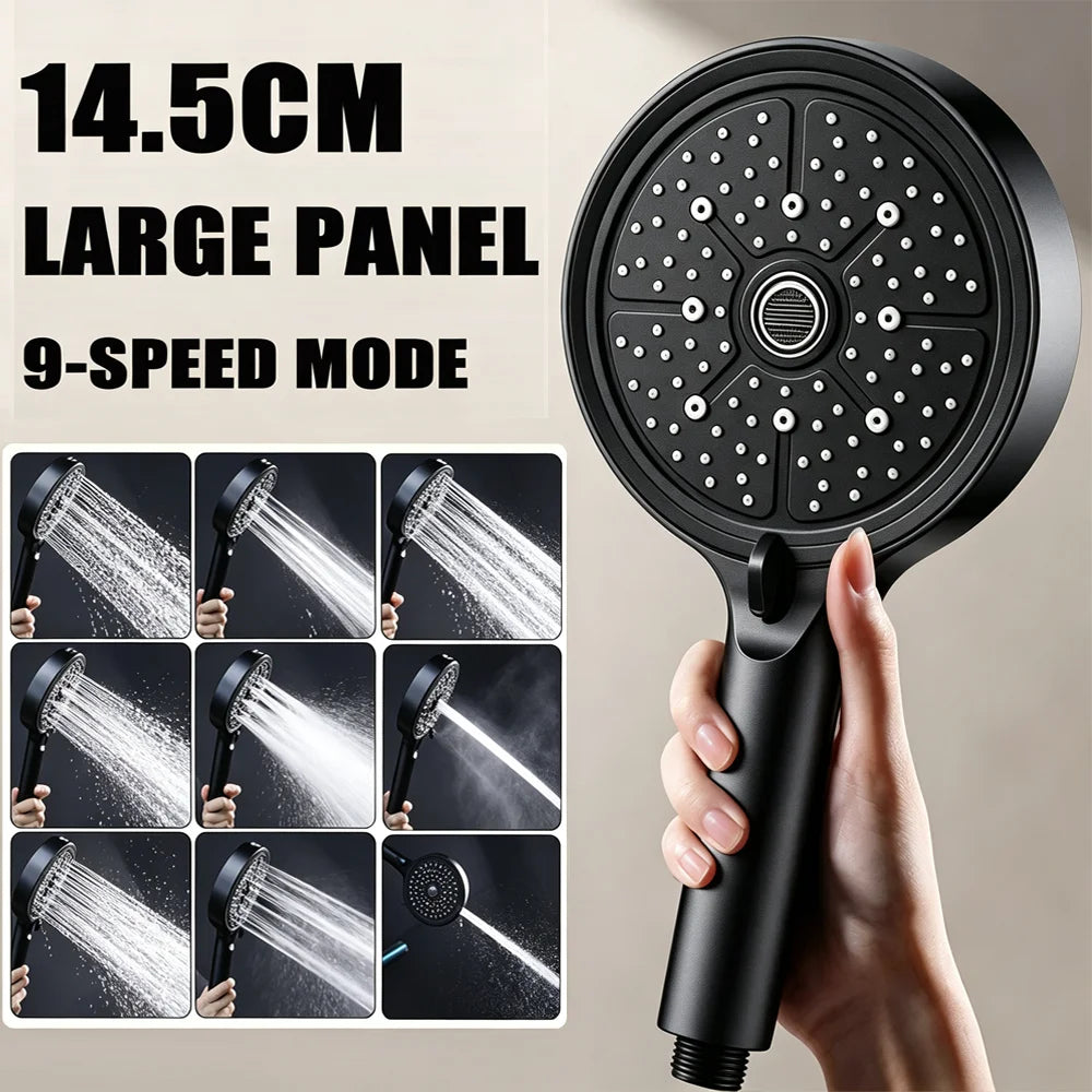 New 15CM Large Panel 6 Modes Pressurized Shower Head Multi-function Sprayer High Pressure Adjustable Shower Bathroom Accessories