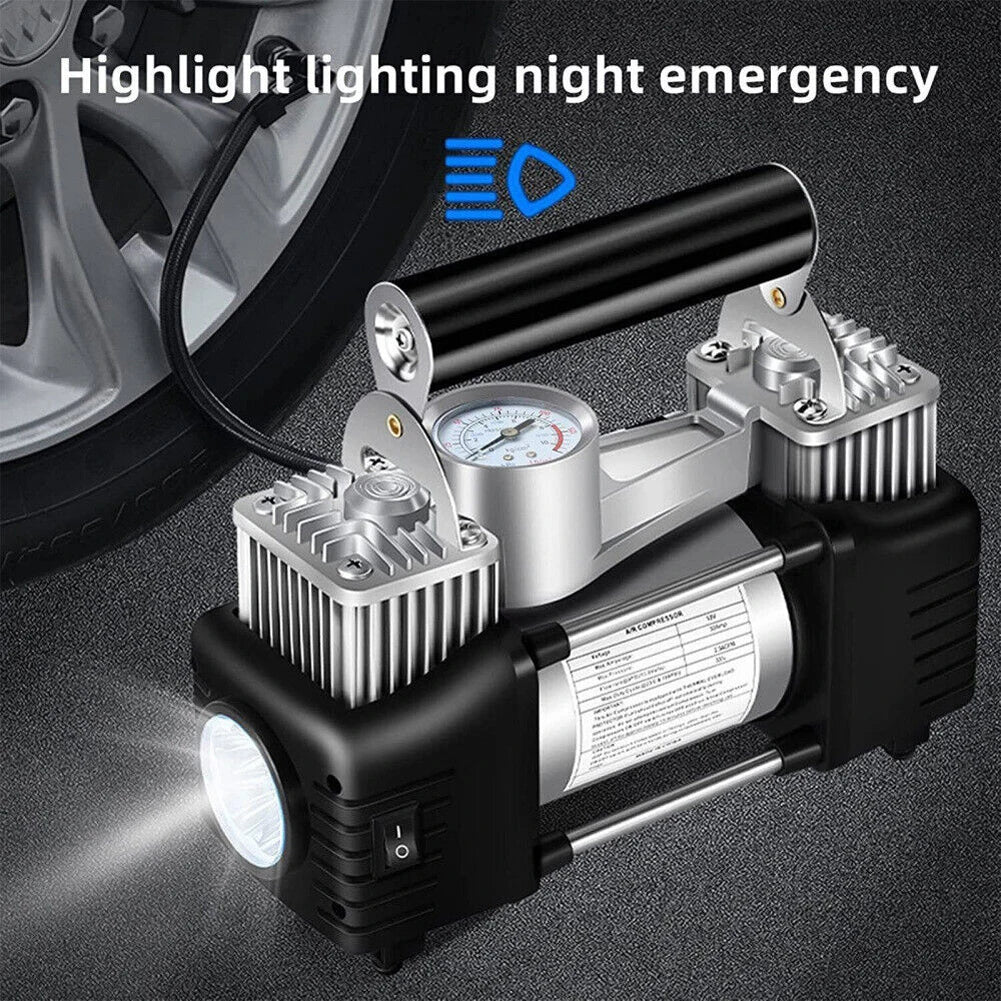12V Portable Dual Cylinder Air Pump Heavy Duty Car Tire Inflator 150PSI Dual Cylinder Tire Inflator Electric Car Tyre Inflator