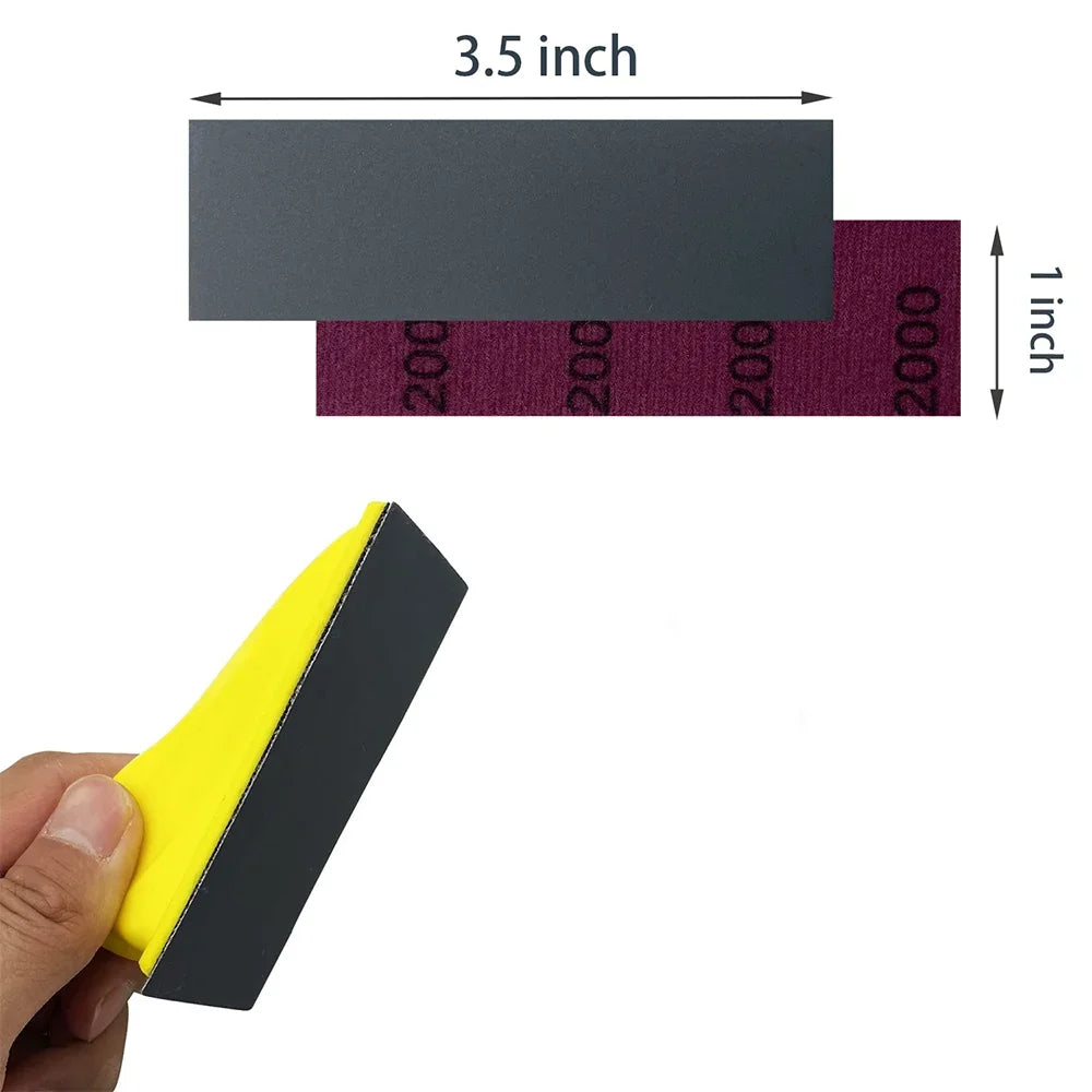 3.5”x 1” Mini Sandpaper Kit with Hook and Loop Sanding Block 71 Pcs Assorted 400/600/800/1000/1500/2000/3000 Grits for Polishing