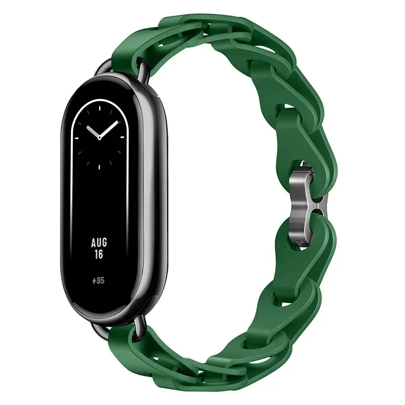 Rubber Strap for Xiaomi Mi Band 9 Stainless Steel Buckle Bracelet for Miband 8 NFC Fashion Lady Style Replacement Silicone Band