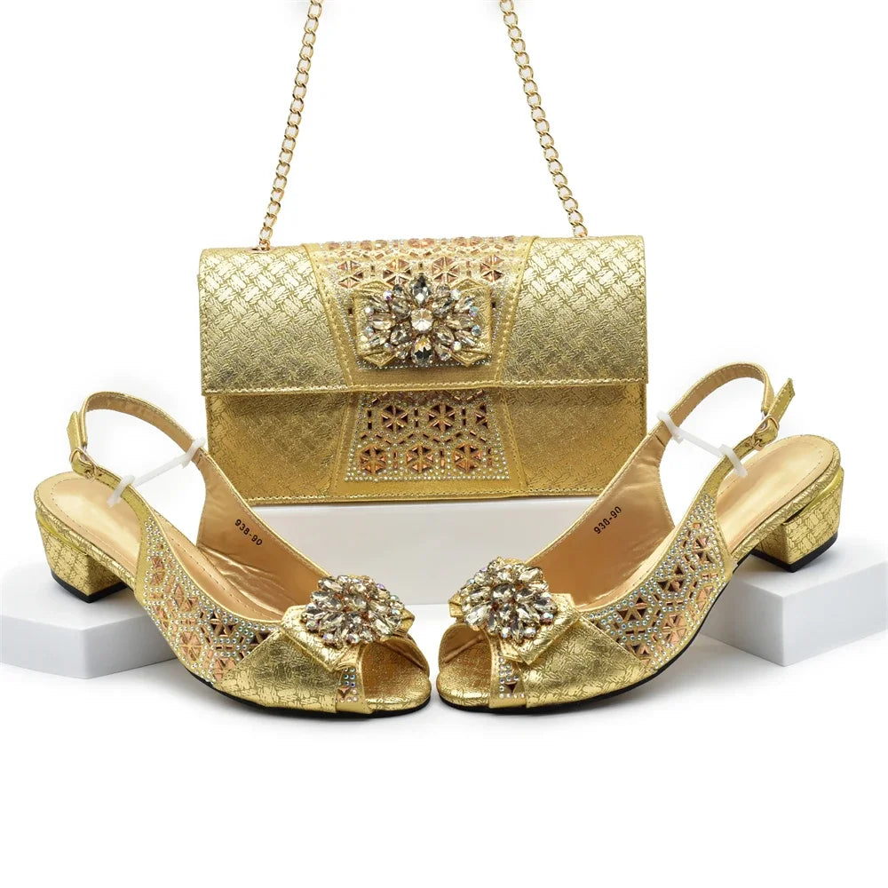 Latest Pink Shoe and Bag Set Women Italian Decorated with Rhinestone African Women Wedding Shoes Bride Plus Size Women Pumps 43