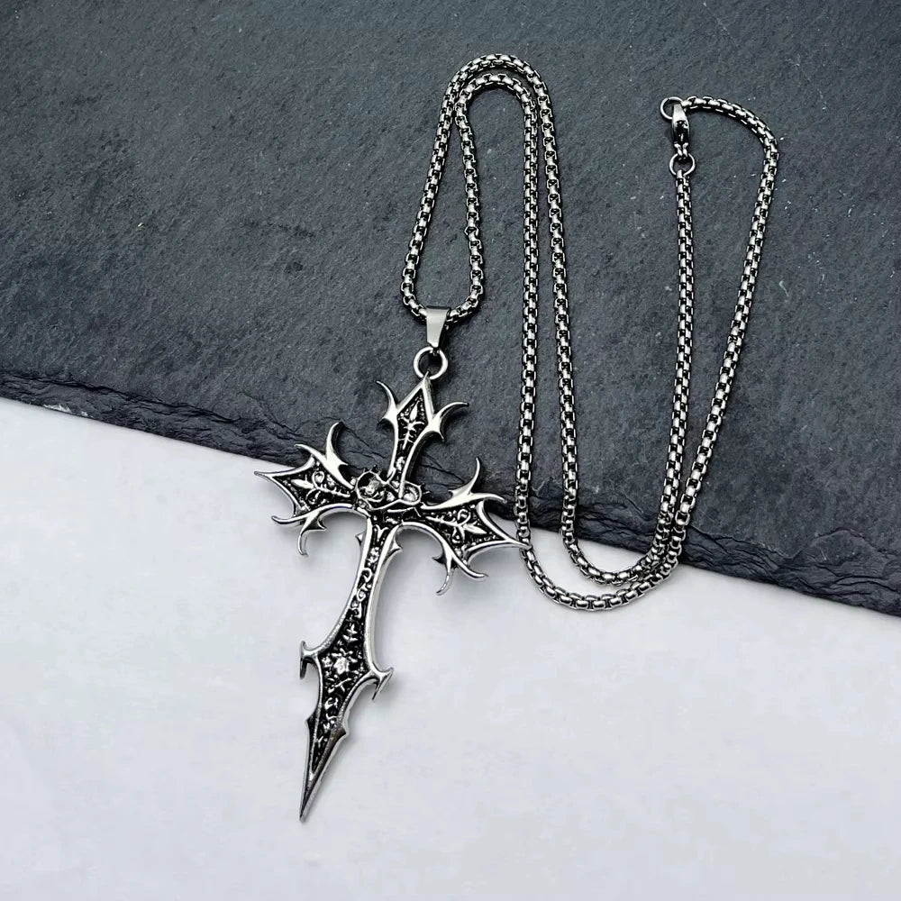 Gothic Double Sided Cross Pendant Necklace Niche Personality Design Hip Hop Retro Punk Accessories