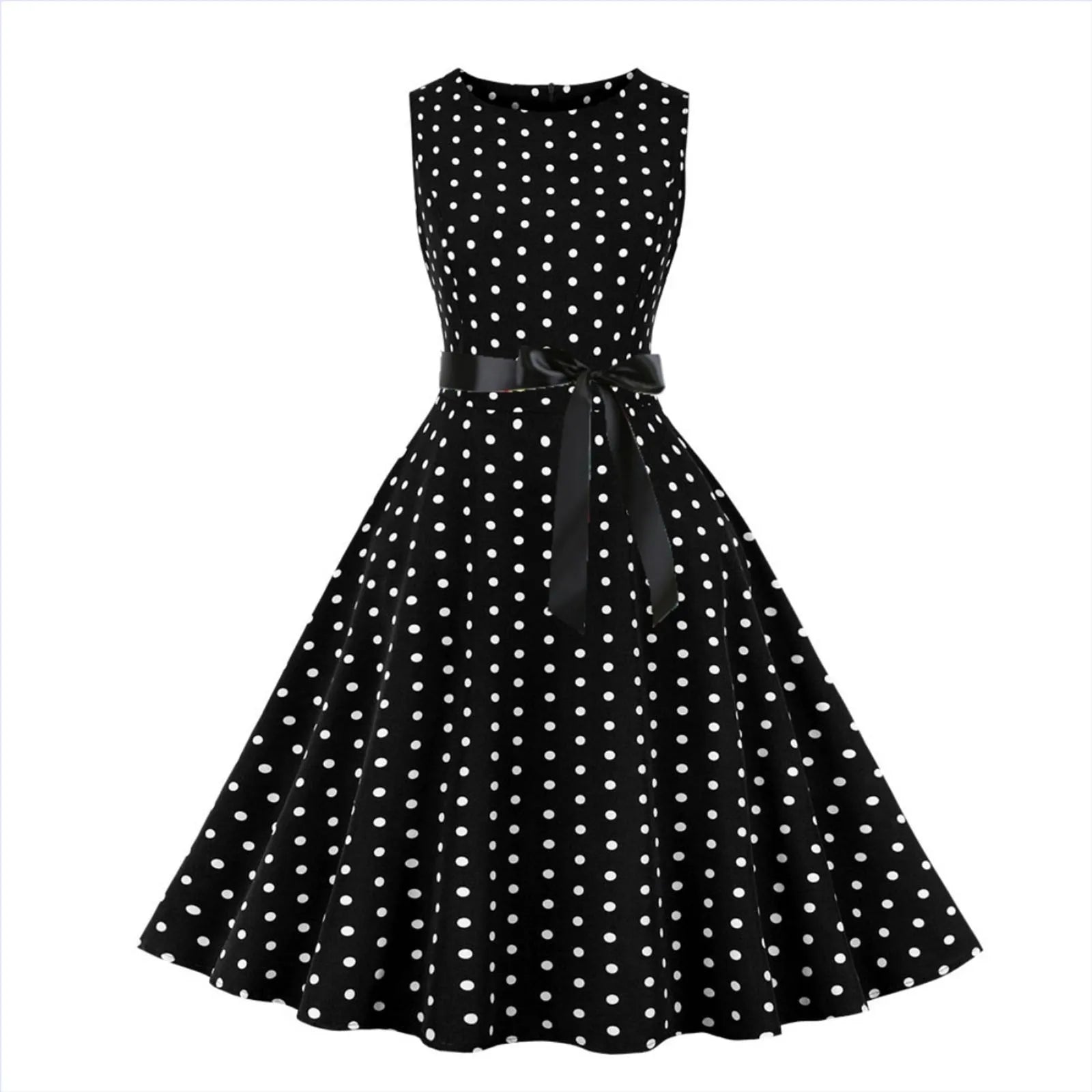 Vintage 1950s Retro Pleated Dress Short Sleeve Polka Dot Print Dress For Women Elegant Evening Party Gown Prom Swing Dresses