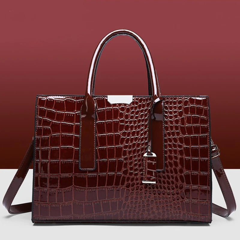 Luxury Crocodile Pattern Handbag ，Women Large Capacity Shoulder Bag， PU Leather Top-handle Bag， Brands Crossbody Bag Totes sac