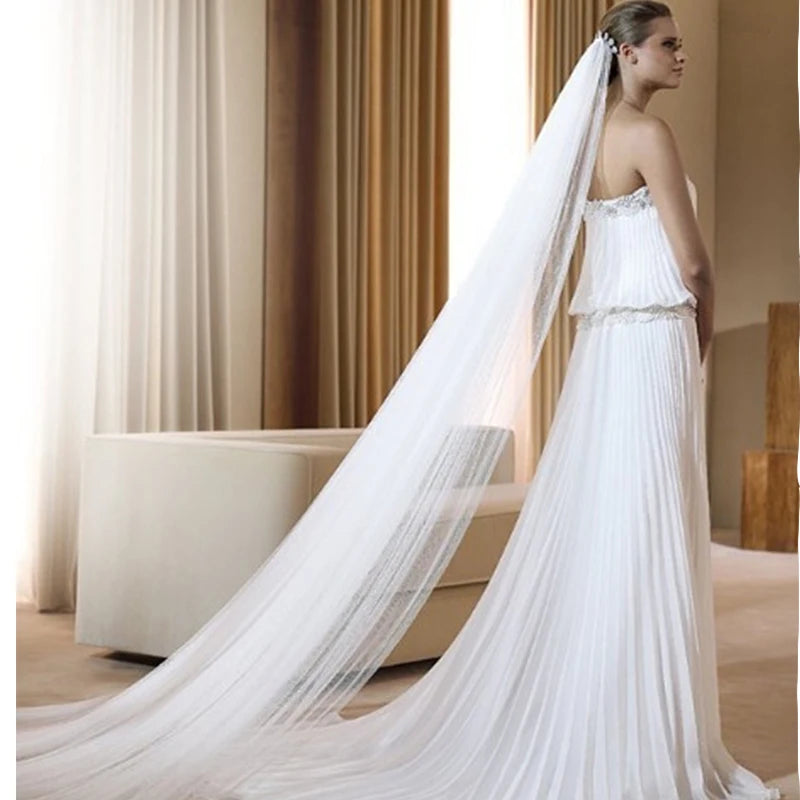 Elegant Bridal Veil with Comb 3 Meter 1 Layer/2 Layer White Ivory Simple Bride Cathedral Veils Wedding Accessories