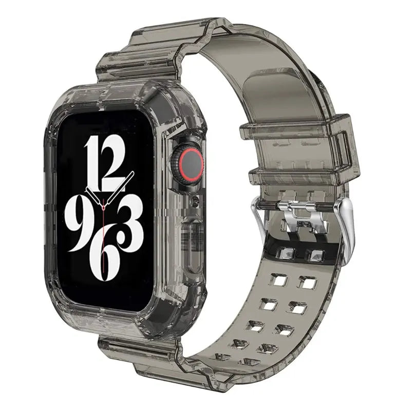 Clear Band + Case for Apple Watch Series 9 8 7 49mm 45mm 44mm 42mm 41mm Transparent Plastic Strap for iwatch 6 SE 5 4 38mm 40mm