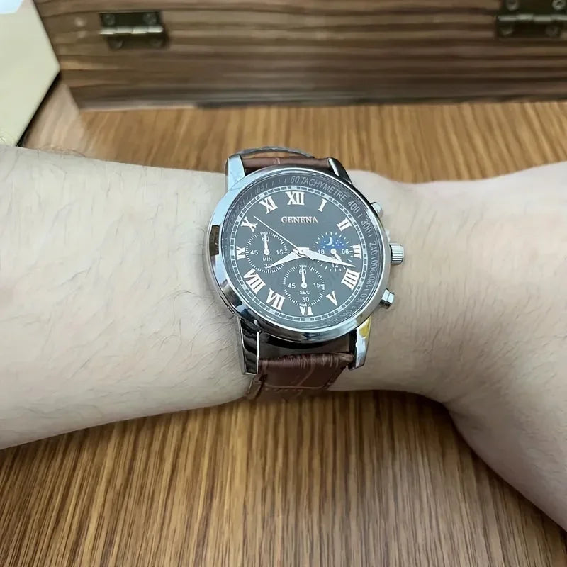 Fashion Men Business Watches Casual Leather Strap Male's Analog Quartz Wristwatch Reloj Hombre（Without Box）