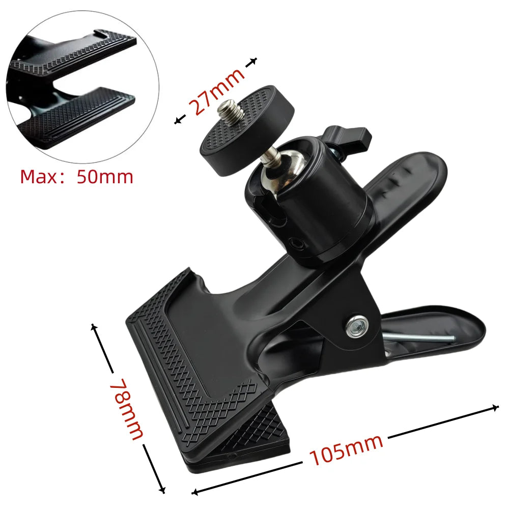 Metal Clamp Clip Alloy Flash Tripod Hoder Desktop Streaming 360 Swivel Ball-Head 1/4" Screw for Phone Gopro Dji Action Camera