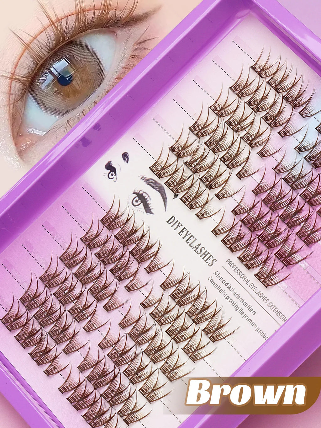 Ayr 80PCS C Curl Brown Style Eyelash Extension Winged Individual Lashes Natural Segmented Eyelash Bundles Makeup Tools