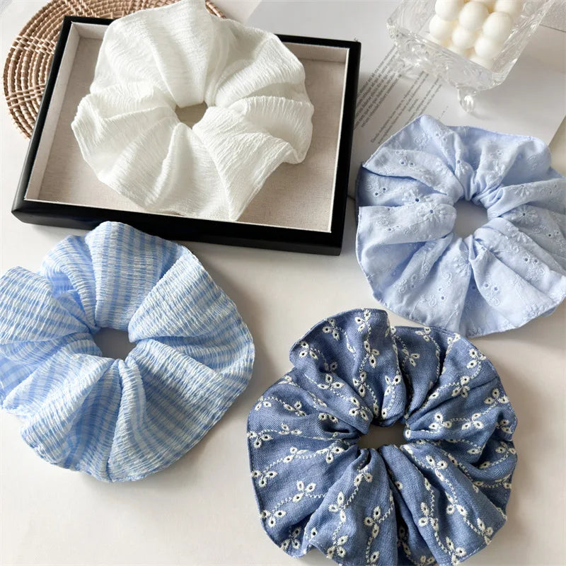 Brand Designs Japan Fashion Large Size Hair Scrunches Hollow Out Denim Scrunchies Big Hair Chouchou Ponytail Hairties
