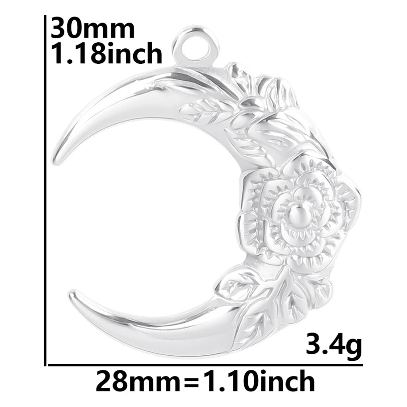 10pcs/lot Stainless Steel Crescent Moon Sun Pendants Moon Girl Friendship Mushroom Forest Charms Jewelry Making Findings No Fade