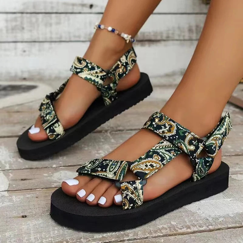 Summer Flat Women's Shoes Hemp Rope Set Foot Beach Sandals Outdoor All-match Casual Slippers Large Size Women Sandals