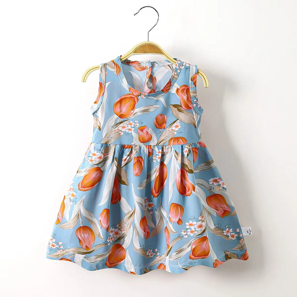 Baby Girls Dress Sleeveless Cute Print Cartoon Kids Princess Dresses Cotton Children Sundress Clothes Girl Summer Beach Clothing