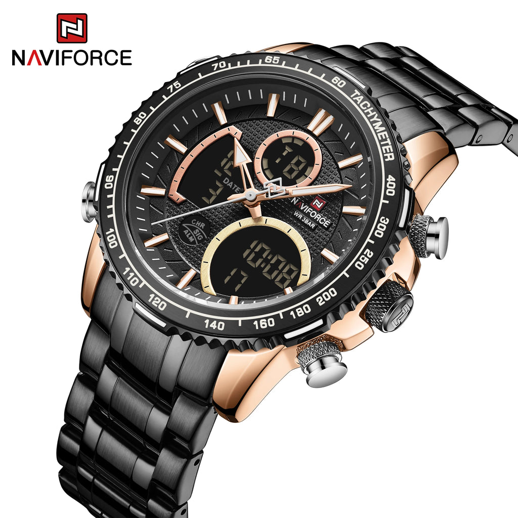 NAVIFORCE Fashion Men Watch Luxury Brand Sport Watch For Men Chronograph Quartz Wristwatch Military Waterproof Steel Band Clock