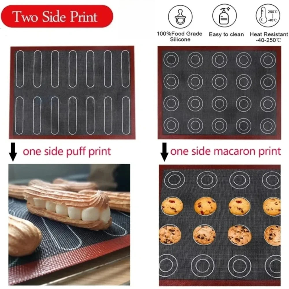 Silicone 30x40cm Two Sided In One Printing Macaroon Puff Baking Mat Non Stick Pastry Oven Cake Perforated Sheet Liner Mat