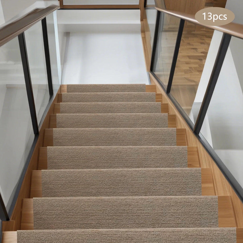 13PCS Carpet Stair Treads Mat 55*24cm Beige Stair Non-slip Carpet Mat Protection Cover Pad for Hallway Children's Bedroom