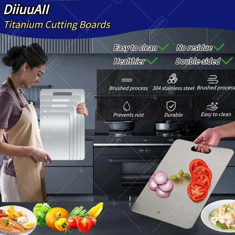 WXCOO Double-sided Cutting Board Kitchen Stainless Steel or Natural Bamboo Chopping Board for Fruit Meat Vegetable Cutting Board