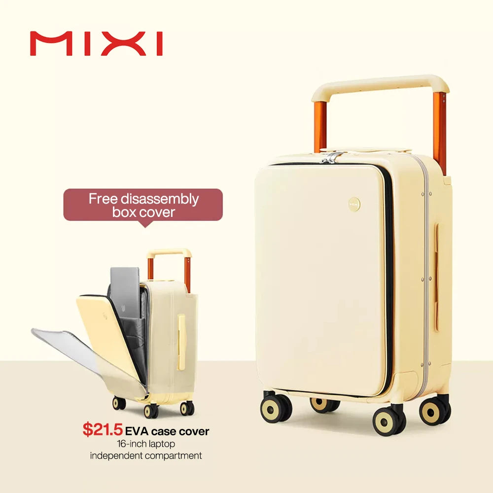 Mixi 2026 New Design Wide Handle Suitcase Men Carry-On Luggage Women Travel Trolley Case 20 Inch Cabin PC Aluminum Frame M9275
