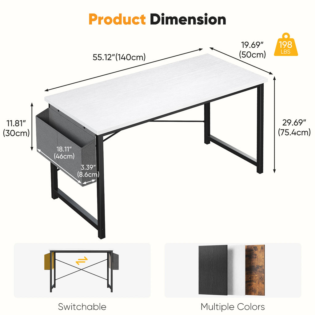 JHK 31IN to 55IN Computer Office Desk Writing Study Office Gaming Table with Storage Bag Metal Frame Wood Tabletop Easy Assembly