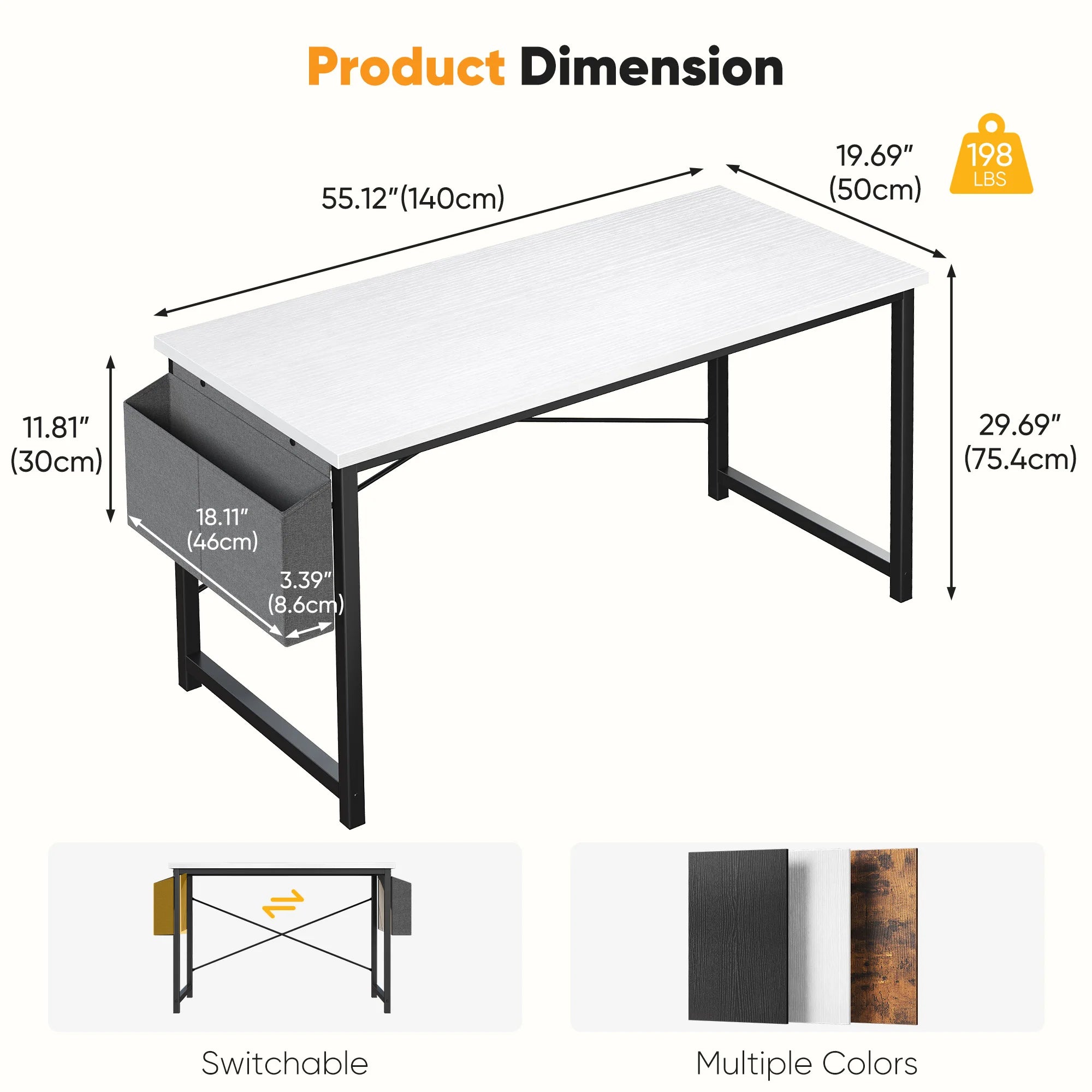 JHK 31IN to 55IN Computer Office Desk Writing Study Office Gaming Table with Storage Bag Metal Frame Wood Tabletop Easy Assembly