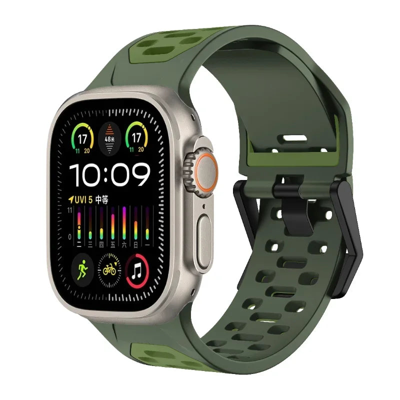 Silicone Strap For Apple Watch Band Ultra 3/2 49mm 11 10 9 8 7 46mm 45mm Breathable two-color Bracelet iWatch 6 5 4 SE 44mm Belt