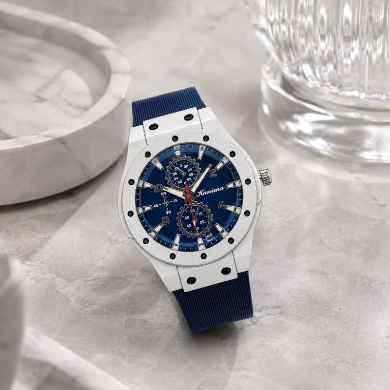 Blue-Dial Quartz Watch with Silicone Strap