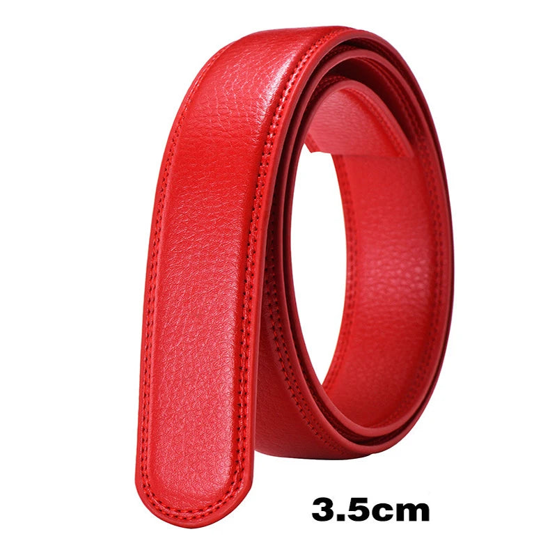 Men Women No Buckle PU Leather Belt, 2.4 2.8 3.0 3.5cm Replacement Waist Strap Belt Body for Automatic Buckle Daily Matching Use