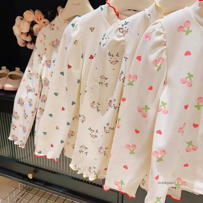 Kids Girls Full Print Bottoming Shirt Spring Autumn Baby Clothing 1-10Years Old New Fashion Casual Long-sleeved Warm Tops Winter