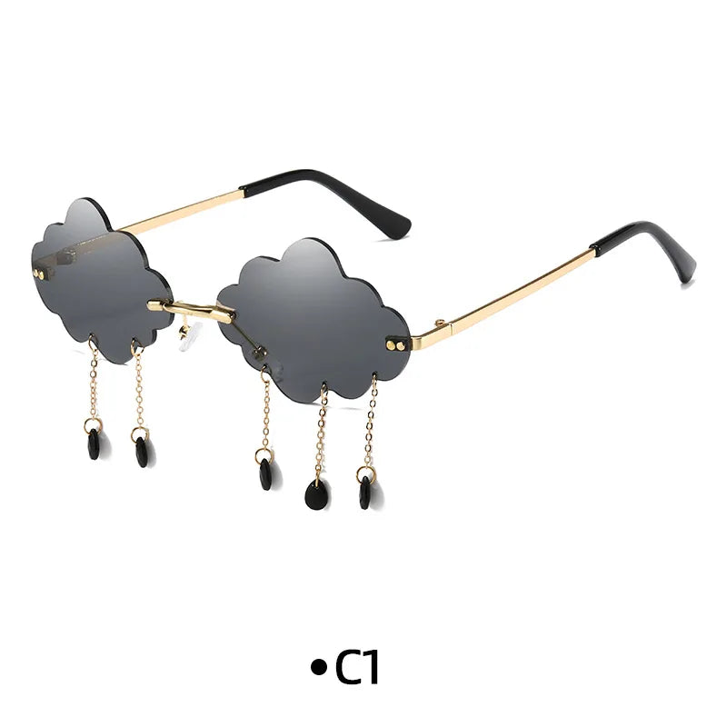 Shades Funny Cloud Shaped Men and Women Disco Glasses Clouds Tassel Sunglasses Rimless Sunglasses Steampunk Sunglasses
