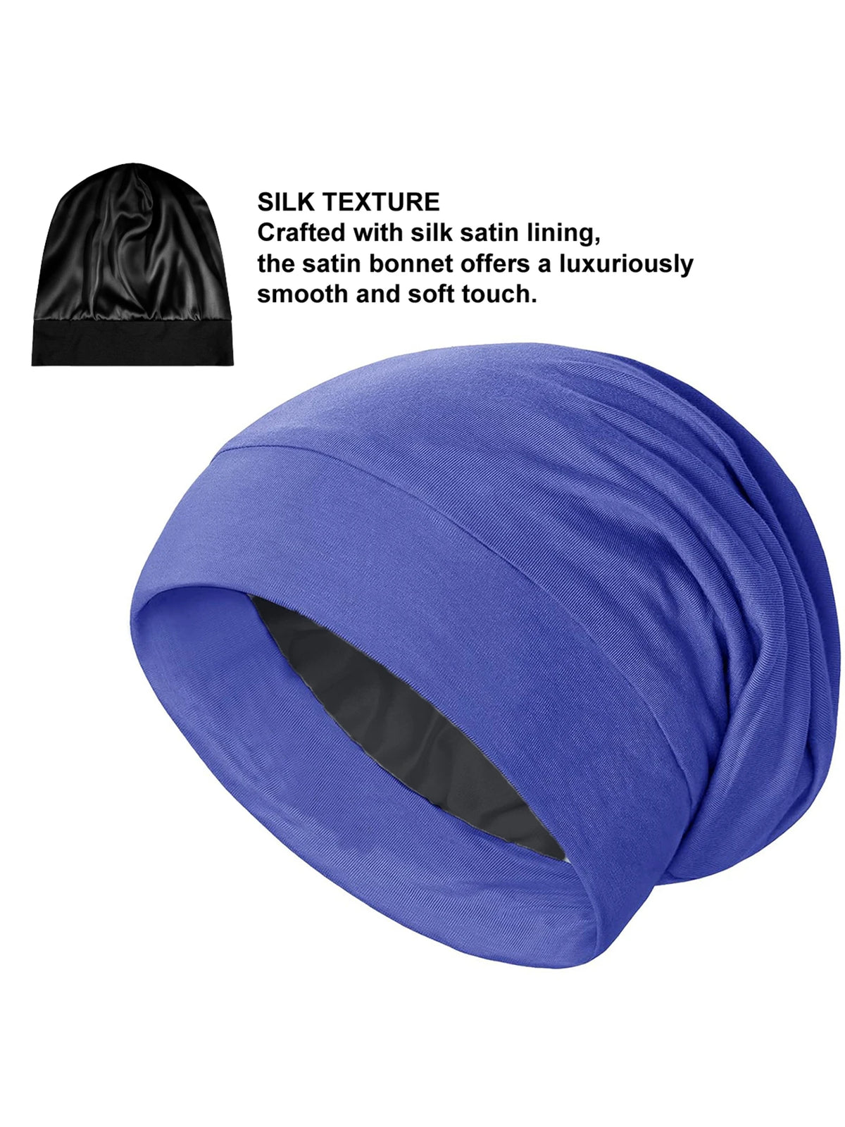 Women's Satin Bonnet Sleep Cap, Luxury Silk Satin Lined Night Hat, Anti-Frizz Hair Cover for Sleeping, Soft & Breathable Black B