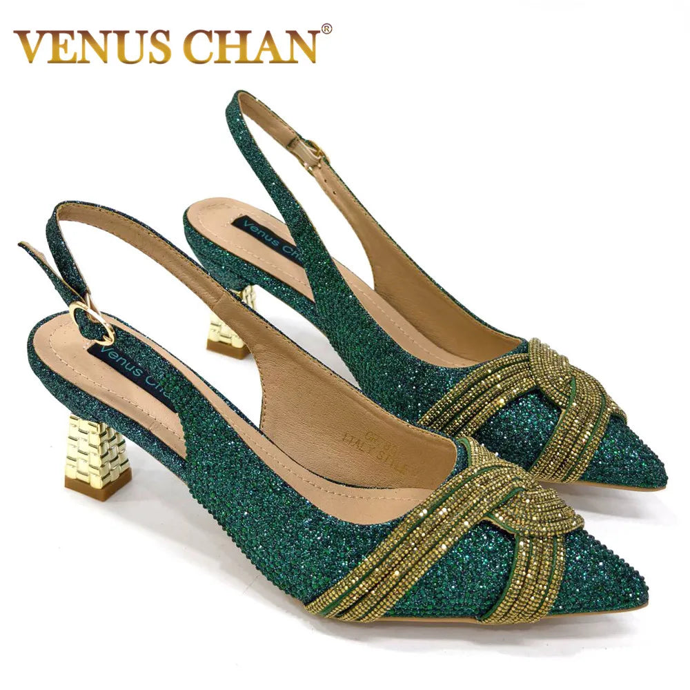 Temperament New Women's Shoes Wedding Shoes Ladies Dress Shoes Rhinestone Leather Italian Elegant Women Party Pumps