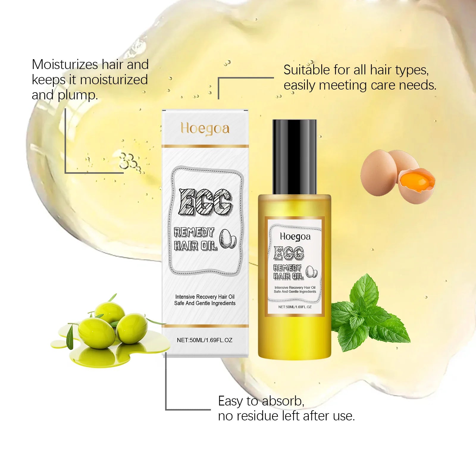 Egg Remedy Hair Oil Restore Soft Smooth Straighten Shiny Deep Moisturizer Nourish Hair Roots Frizzy Dry Scalp Hair Care Product