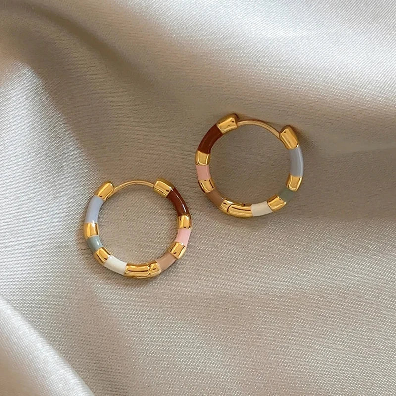 Girls' Colorful Enamel Mini Metal Round Earrings Fashion Jewelry For Daily Wear Women's Party Sexy Sweet Ears Accessories