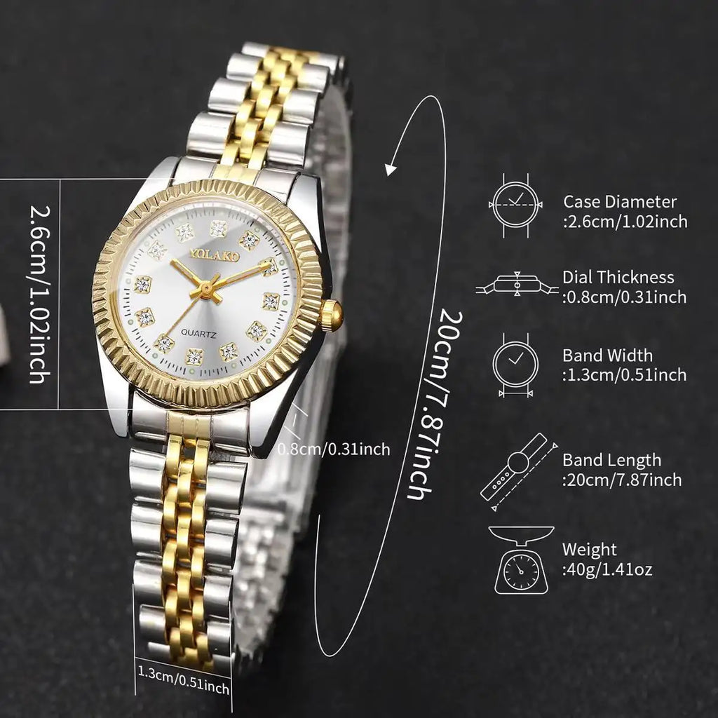 Luxury Rhinestone Women Watches Stainless Steel Band Quartz Wristwatch Clock Gift Relogio Feminino（Without Box）