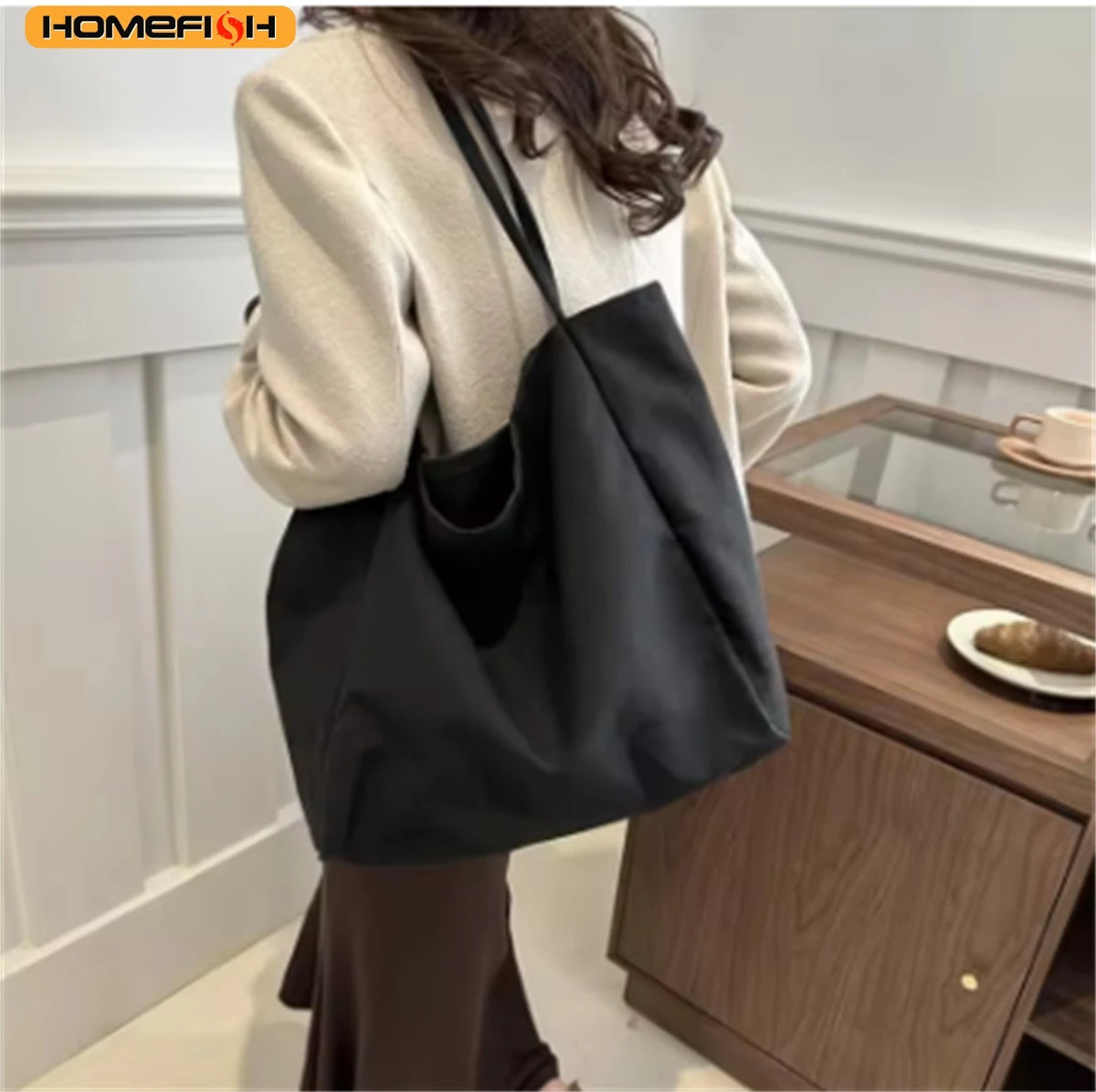 HOMEFISH Eco Reusable Grocery Handbag, High Quality Large Capacity Shopper Tote, Women Daily Travel Shoulder Bag Pouch