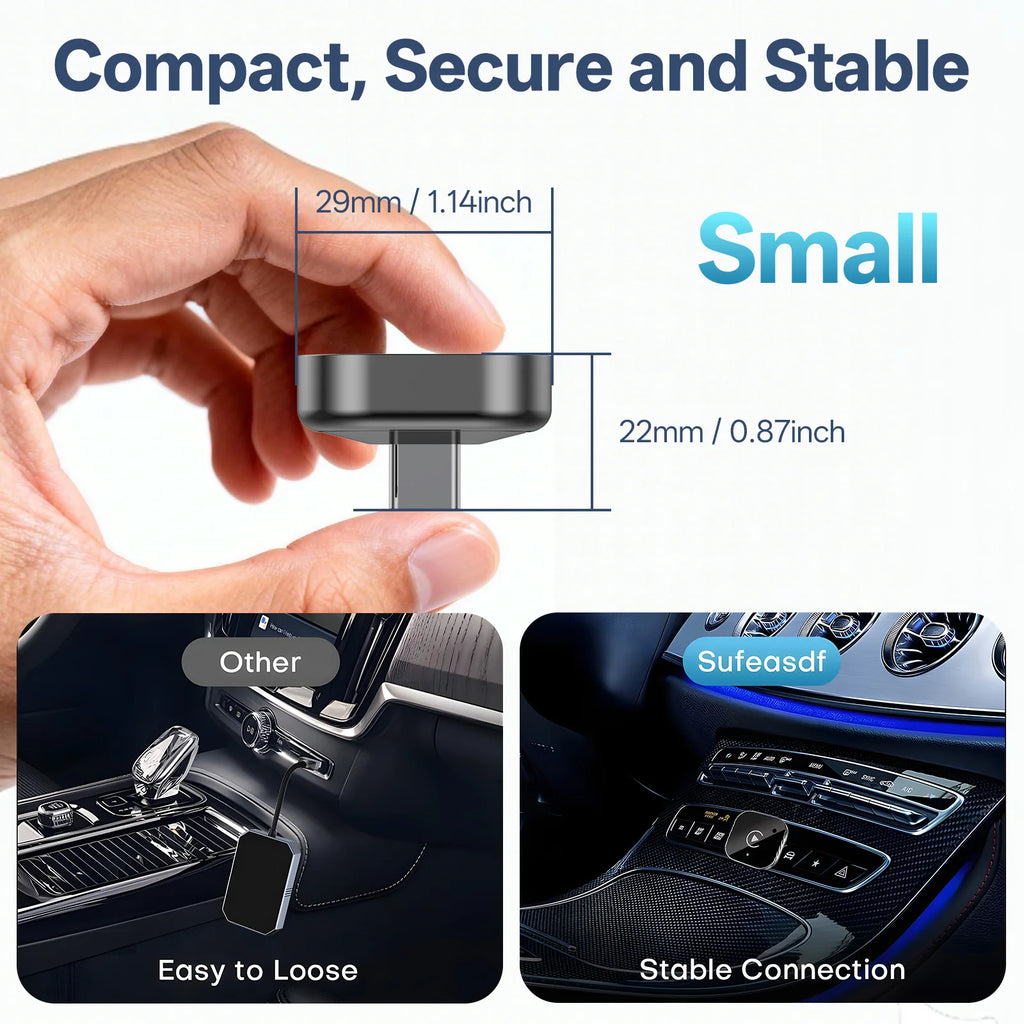 USB C Upgraded 2-in-1 Wireless CarPlay & Android Auto Adapter, Plug & Play Compatible with iPhone & Android Smartphones.