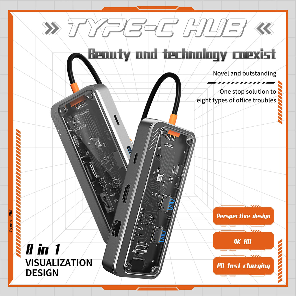 Basix USB C Hub Type C to Ethernet Port PD 100W Adapter for Macbook Pro USB 3.0 Hub Laptop Tablet USB C Hub Docking Station