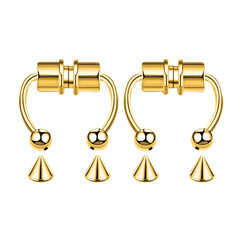 2pc Women Fake Piercing Nose Ring Hoop Septum Non Piercing Nose Clip Rock HipHoop Stainless Steel Magnet Punk Body Jewelry