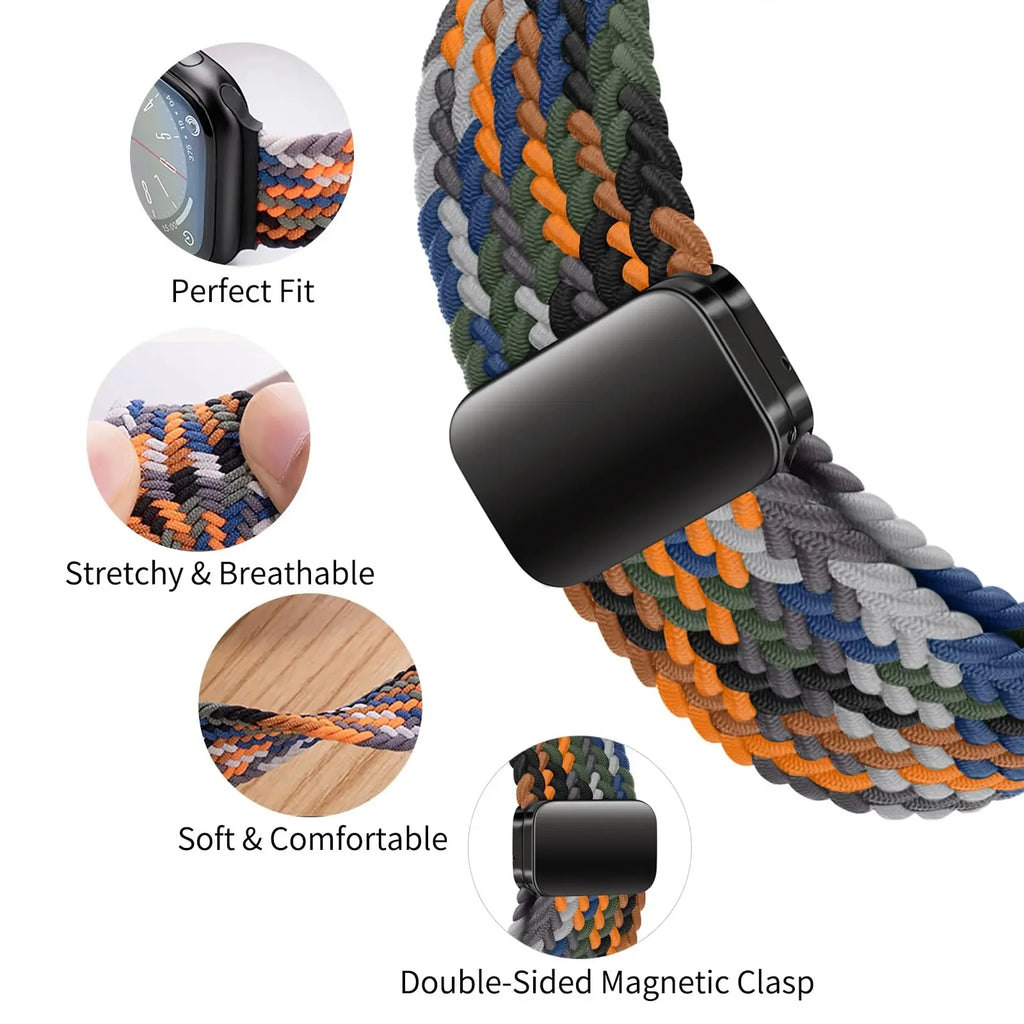 Nylon Strap For Apple Watch Band Ultra 44mm 40mm 45mm 49mm 41mm 44 mm magnetic buckle Braided Bracelet iWatch series 10 9 se 7 8