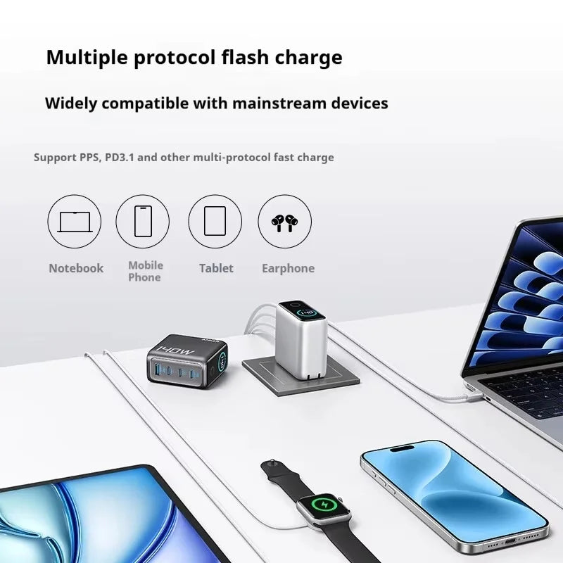 Anker Zolo 140W GaN Charger AI Display Screen Four-Port Fast Charge Mobile Phone Chargers Portable Phone Power Adaptor Original