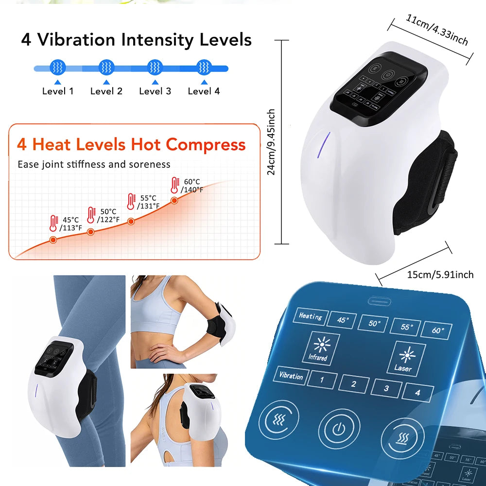 Heated Knee Massager With 4 Heat & Vibration Cordless Adjustable Wrap for Leg, Elbow & Shoulder Soothing Warmth Relaxes Muscles