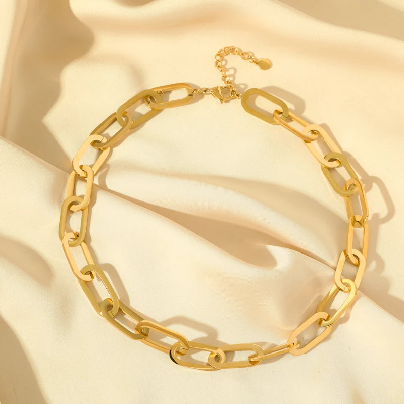 EILIECK 316L Stainless Steel Gold Color Cuba Chain Necklace For Women New Trendy Punk Thick Neck Chain Waterproof Jewelry Gift