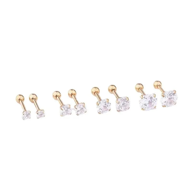 3Pcs/Set 3/4/6mm Simple Crystal Stainless Steel Stud Earrings for Women Men Vintage Geometric Piercing Earrings Y2K Jewelry Gift