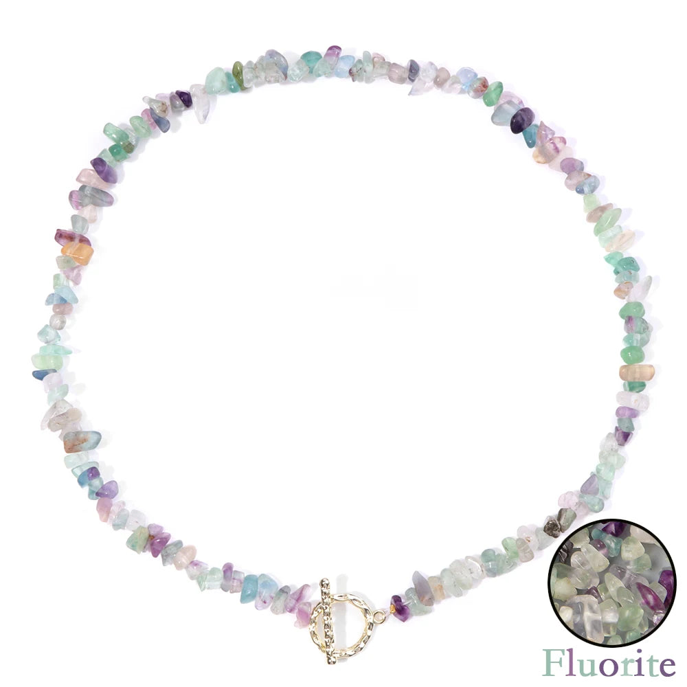 Healing Bohemian Gem Gravel Natural Semi-precious Stone Necklace Women's Fashion Necklace Jewelry Collares Para Mujer Female