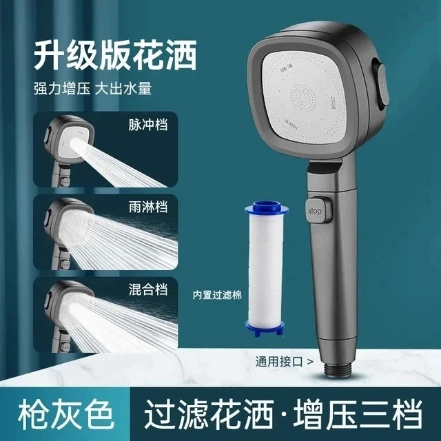 Upgraded 4 Modes High Pressure Shower Head with Stop Button Filiter Showers Massage Spa Handheld Showerhead Bathroom Accessories