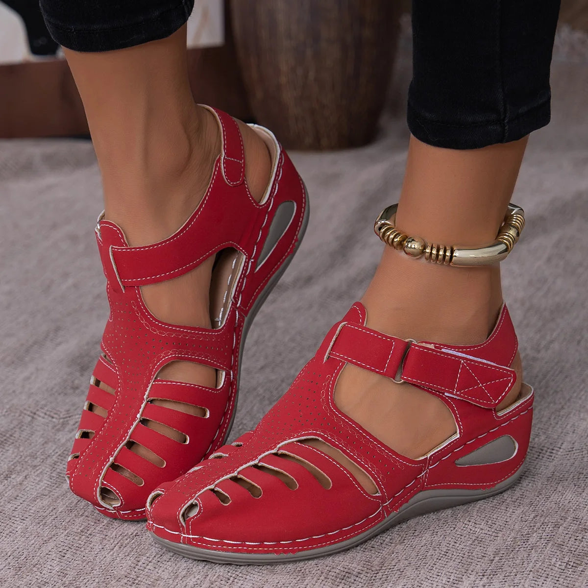 Clearance_2025 New Women's Peep-Toe Ankle Strap Sandals Summer Block Heel Fashion Shoes 11 Colors Available_Continuous update