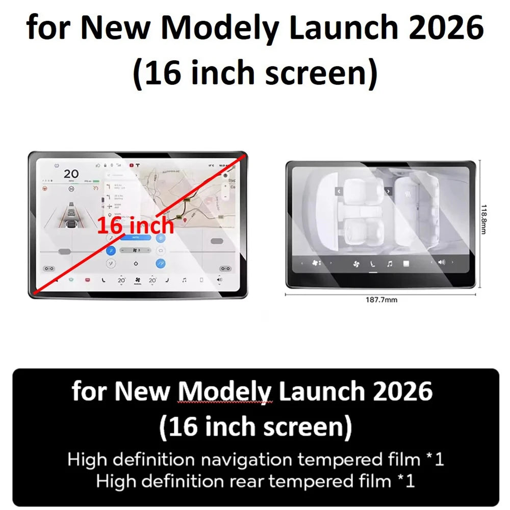 Tempered Glass Film Protector for New Tesla Model Y Launch 2026 Model 3 Highland 2024 Rear Row Center Control Screen Protective