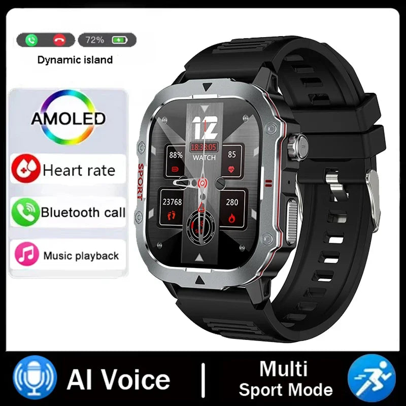 2026 New Military Smart Watch Men Waterproof Outdoor Sports Fitness Tracker Health Monitor 2.19" BT Call Smartwatch